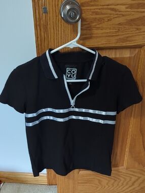 COVU Black Zip-Front Polo Tee